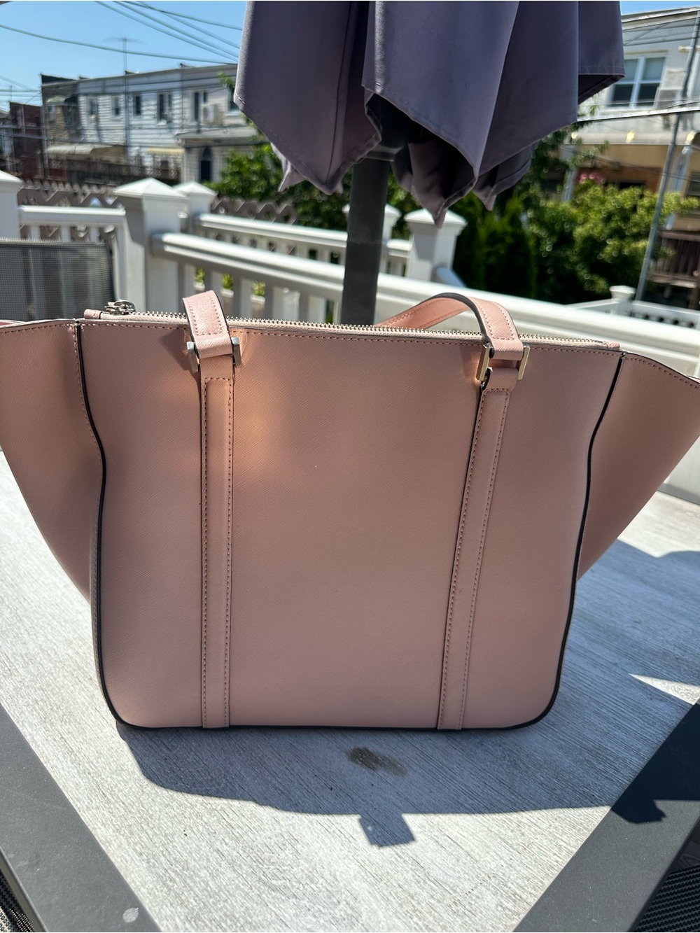 Kate Spade New York Large Saffiano Leather Zip Top Tote Bag Blush Pink - Picture 7 of 9